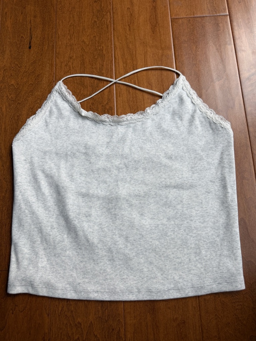 American Eagle Light Gray Lace-Trim Cami Tank Top